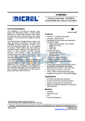 SY89858U datasheet - Precision Low Power 1:8 LVPECL Fanout Buffer with Internal Termination