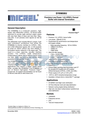 SY89858UMGTR datasheet - PRECISION LOW POWER 1:8 LVPECL FANOUT BUFFER WITH INTERNAL TERMINATION