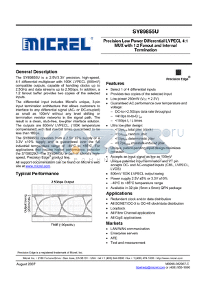 SY89855UMGTR datasheet - Precision Low Power Differential LVPECL 4:1
