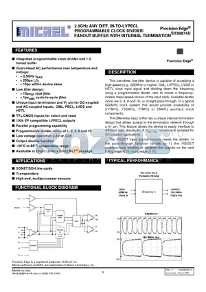 SY89874UMI datasheet - 2.5GHz ANY DIFF. IN-TO-LVPECL PROGRAMMABLE CLOCK DIVIDER
