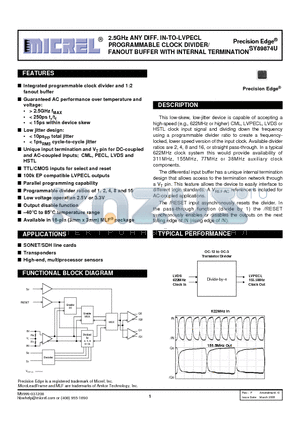 SY89874UMITR datasheet - 2.5GHz ANY DIFF. IN-TO-LVPECL PROGRAMMABLE CLOCK DIVIDER