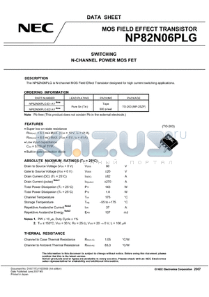 NP82N06PLG datasheet - SWITCHING N-CHANNEL POWER MOS FET