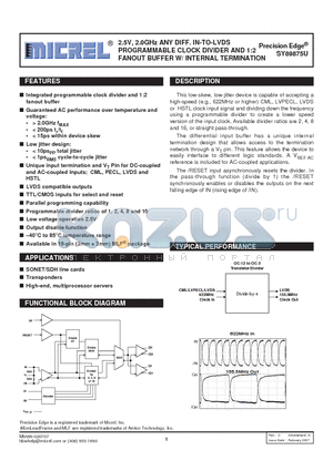 SY89875UMI datasheet - 2.5V, 2.0GHz ANY DIFF. IN-TO-LVDS PROGRAMMABLE CLOCK DIVIDER AND 1:2 FANOUT BUFFER W/ INTERNAL TERMINATION