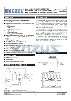 SY89875UMGTR datasheet - 2.5V, 2.0GHz ANY DIFF. IN-TO-LVDS