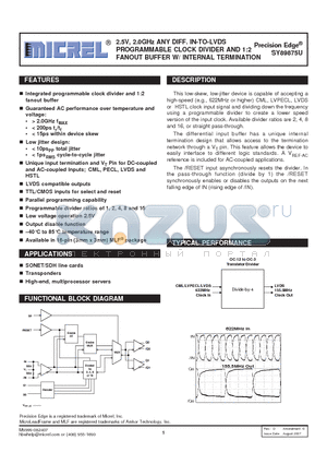 SY89875U_0708 datasheet - 2.5V, 2.0GHz ANY DIFF. IN-TO-LVDS