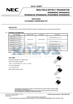 NP84N04EHE-E1-AY datasheet - MOS FIELD EFFECT TRANSISTOR SWITCHING N-CHANNEL POWER MOS FET