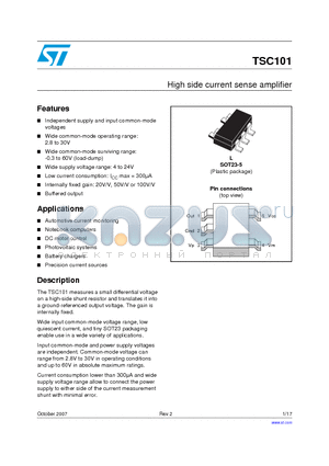 TSC101AIYLT datasheet - High side current sense amplifier