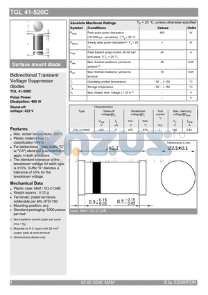 TGL41-520C datasheet - Unidirectional and bidirectional Transient Voltage Suppressor diodes