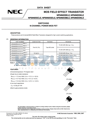 NP84N055ELE datasheet - MOS FIELD EFFECT TRANSISTOR SWITCHING N-CHANNEL POWER MOS FET