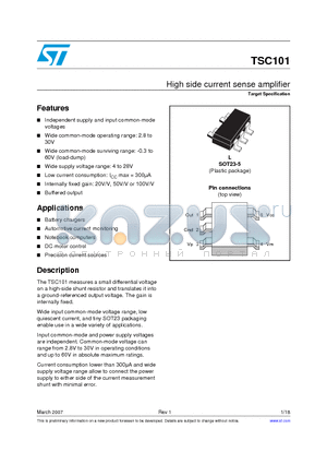 TSC101AIYLT datasheet - High side current sense amplifier