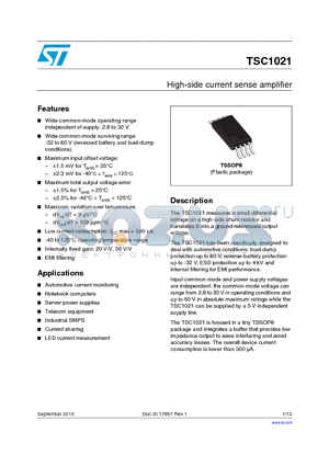 TSC1021 datasheet - High-side current sense amplifier