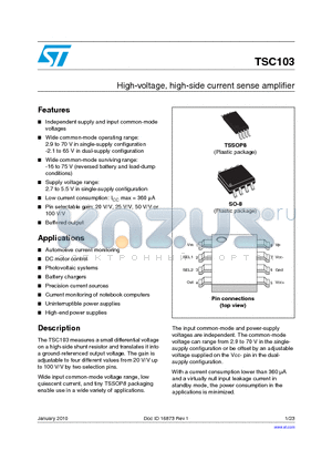 TSC103 datasheet - High-voltage, high-side current sense amplifier