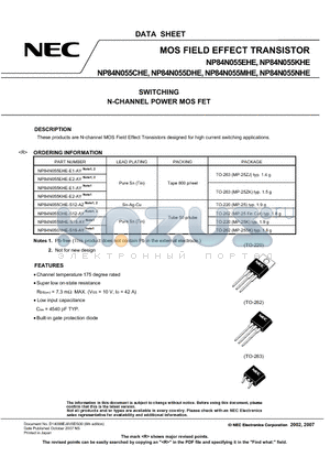 NP84N055MHE datasheet - MOS FIELD EFFECT TRANSISTOR SWITCHING N-CHANNEL POWER MOS FET