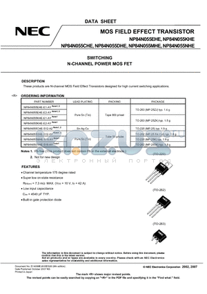 NP84N055KHE datasheet - MOS FIELD EFFECT TRANSISTOR SWITCHING N-CHANNEL POWER MOS FET