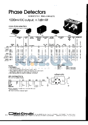 SYPD-1 datasheet - Phase Detectors 1000mV DC output ,  7dBmRF