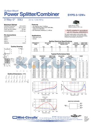 SYPS-3-12W datasheet - Power Splitter/Combiner