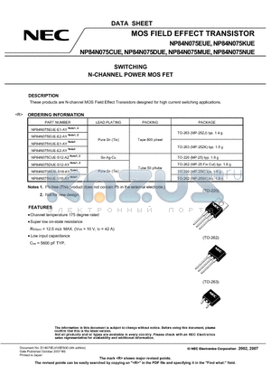 NP84N075CUE-S12-AZ datasheet - MOS FIELD EFFECT TRANSISTOR SWITCHING N-CHANNEL POWER MOS FET