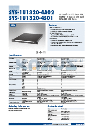 SYS-1U1320-4A02_10 datasheet - 1U Intel^ Core2 Quad ATX / PICMG 1.0 System with Dual SATA/SAS HDD Trays