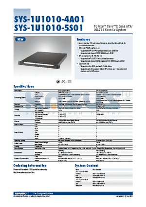 SYS-1U1010-4A01 datasheet - 1U Intel^ Core2 Quad ATX/ LGA771 Xeon LV System