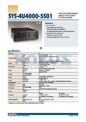 SYS-4U4000-5S01 datasheet - 4U Server-Grade System with 6 x PCI-X slots / 2 x PCIe x8 slots