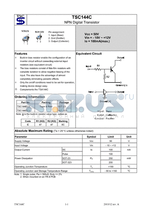 TSC144CCU datasheet - NPN Digital Transistor