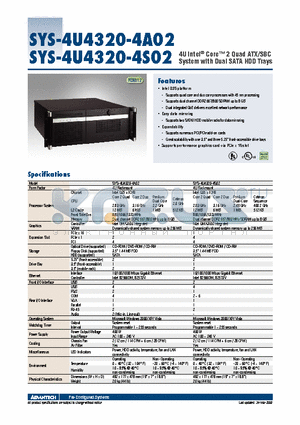 SYS-4U4320-4A02 datasheet - 4U Intel^ Core 2 Quad ATX/SBC System with Dual SATA HDD Trays