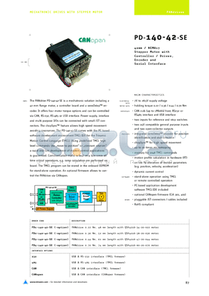 PD-140-42-SE datasheet - 42mm/NEMA17 Stepper Motor with Controller/Driver, Encoderand Serial Interface