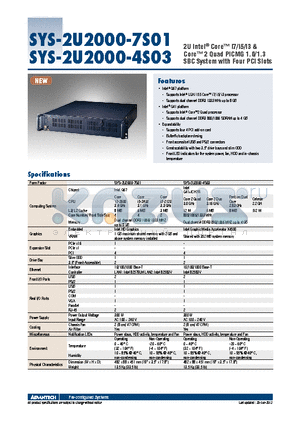 SYS-2U2000-4S03 datasheet - 2U Intel^ Core i7/i5/i3 & Core 2 Quad PICMG 1.0/1.3 SBC System with Four PCI Slots