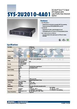 SYS-2U2010-4A01 datasheet - 2U Intel^ Core 2 Quad ATX System with Low-Profile Rear Bracket Option