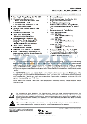 MSP430FE423IPMR datasheet - MIXED SIGNAL MICROCONTROLLER