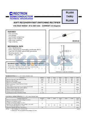 RL854 datasheet - SOFT RECOVERY/FAST SWITCHING RECTIFIER (VOLTAGE RANGE 50 to 600 Volts CURRENT 3.0 Amperes)