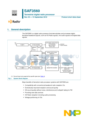 SAF3560HV1102 datasheet - Terrestrial digital radio processor Providing new data services