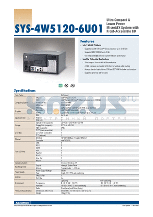 SYS-4W5120-6U01 datasheet - Ultra Compact & Lower Power MicroATX System with Front-Accessible I/O