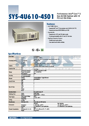 SYS-4U610-4S01 datasheet - Performance Intel^ Core 2 Duo 4U SBC System with 10 PCI & 2 ISA Slots
