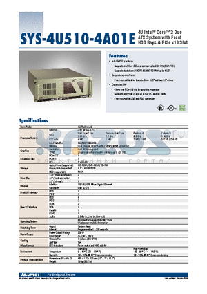 SYS-4U510-4A01E datasheet - 4U Intel^ Core 2 Duo ATX System with Front HDD Bays & PCIe x16 Slot