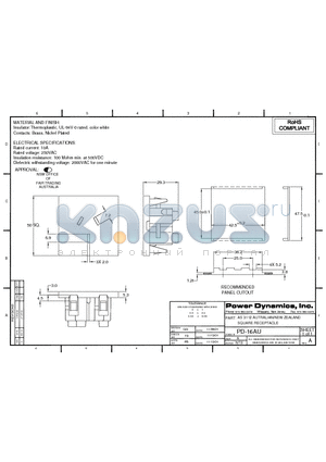 PD-16AU datasheet - AS 3112 AUTRALIAN/NEW ZEALAND SQUARE RECEPTACLE