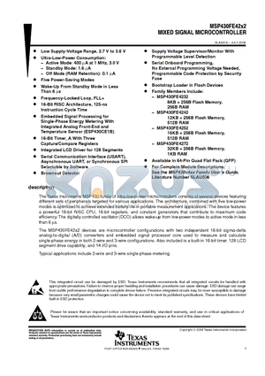 MSP430FE4252IPMR datasheet - MIXED SIGNAL MICROCONTROLLER