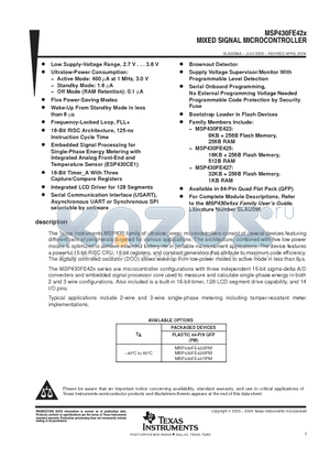 MSP430FE42X datasheet - MIXED SIGNAL MICROCONTROLLER