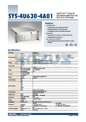 SYS-4U630-4A01 datasheet - Intel^ Core 2 Duo 4U ATX System with PCIe x16, PCIe x1 & 5 PCI Slots