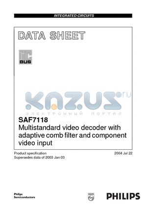 SAF7118EH datasheet - Multistandard video decoder with adaptive comb filter and component video input
