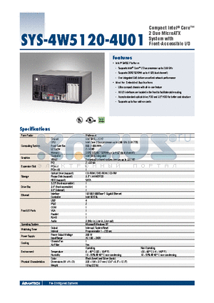 SYS-4W5120-4U01 datasheet - Compact Intel^ Core 2 Duo MicroATX System with Front-Accessible I/O