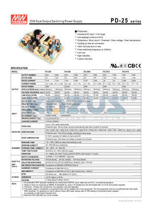 PD-25 datasheet - 25W Dual Output Switching Power Supply