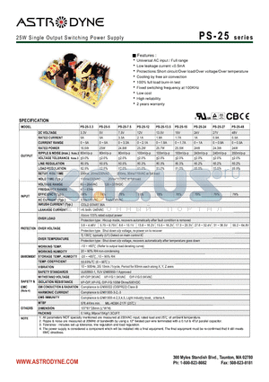 PD-2505 datasheet - 25W Single Output Switching Power Supply