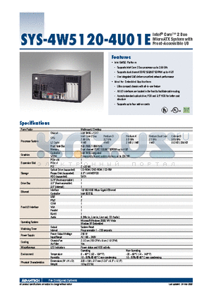 SYS-4W5120-4U01E datasheet - Intel^ Core 2 Duo MicroATX System with Front-Accessible I/O