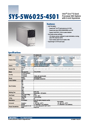 SYS-5W6025-4S01 datasheet - Intel^ Core2 Quad Processor SBC System with 5-slot Expansion