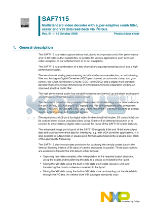 SAF7115 datasheet - Multistandard video decoder with super-adaptive comb filter,