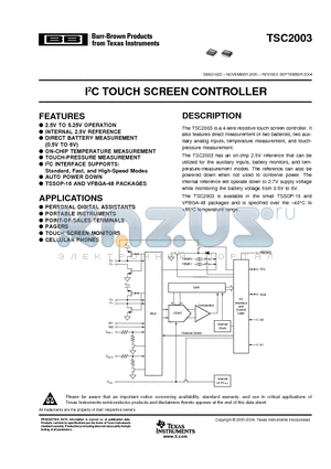 TSC2003IZQCR datasheet - I2C TOUCH SCREEN CONTROLLER