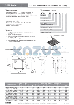 NP89-13302-G4-BF datasheet - Pin Grid Array / Zero Insertion Force (PGA / ZIF)