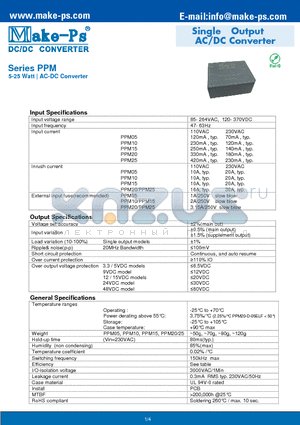 PPM datasheet - Single Output AC/DC Converter