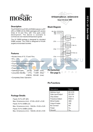 SYS32512LK-010 datasheet - 512 K x 32 Static RAM